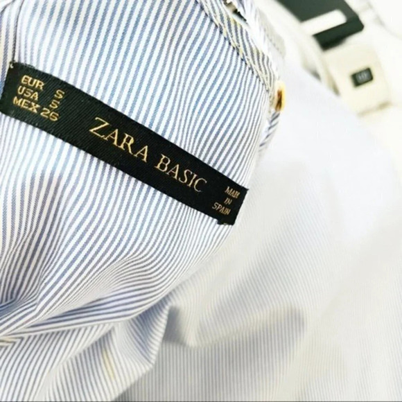 ZARA BASIC Blue Striped Flowy Crop Top Halter Neck Small - Picture 8 of 8